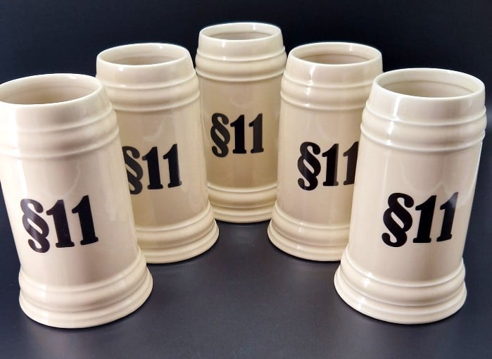 5 x 1 Liter Bierkrug aus Porzellan mit Aufschrift §11