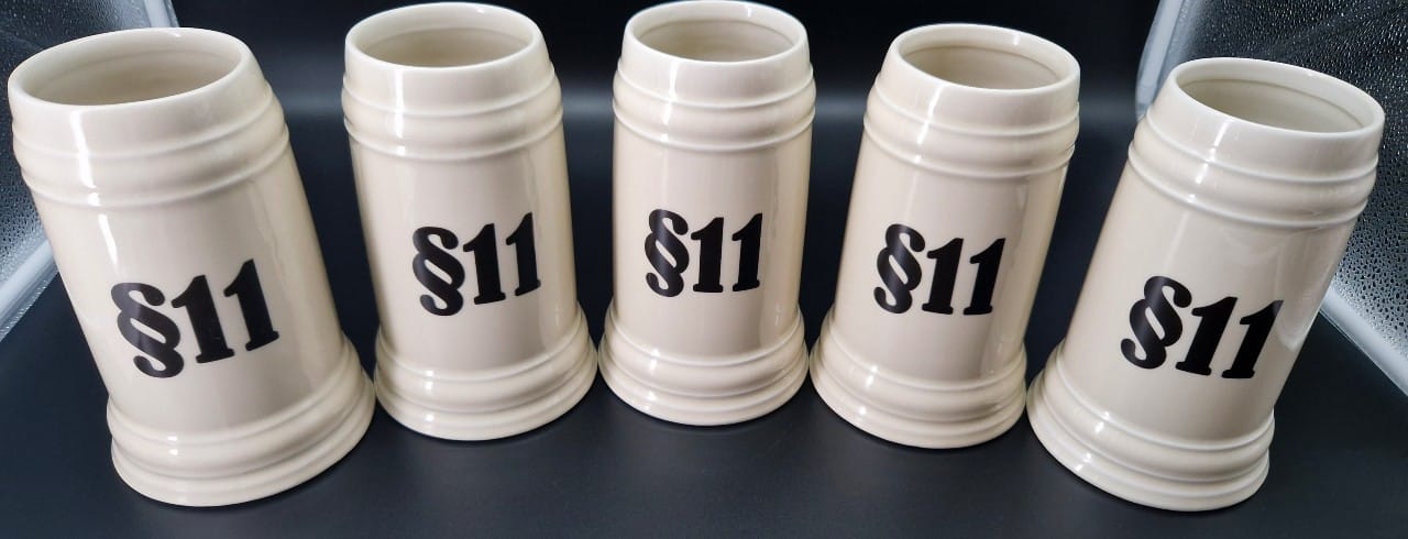 5 x 1 Liter Bierkrug aus Porzellan mit Aufschrift §11