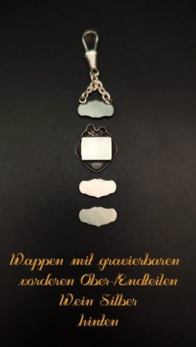 Wein-Wappen-Modell mit den Ober- und Endteilen vorne gravierbar, Silber Rückseite